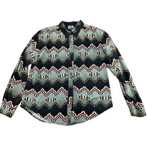 Rough Rider Shirt Womens Medium Green Multi Southwestern Geometric Cotton VTG